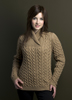 KK587 Cabled Sweater with Shawl Collar